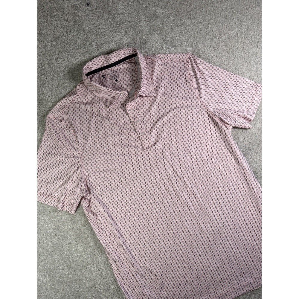 7 Diamonds Men's Large Pink Navy Geometric Print 4-Way Stretch Golf Polo Shirt